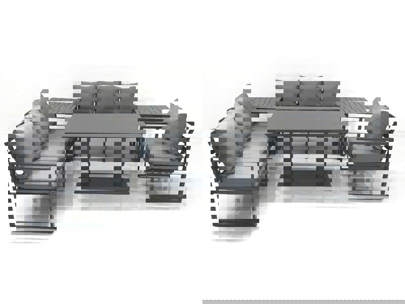 Fimous Outdoor Garden Furniture Set Aluminium Lounge Sofa Adjustable Rising Lifting Dining Table Sets with 2 Side Tables Dark Grey