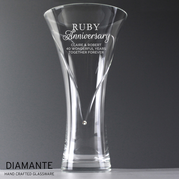 Personalised Memento Company Personalised Ruby Anniversary Large Hand Cut Diamante Heart Vase