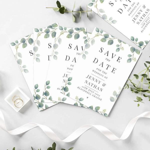 36 Personalised Botanical Wedding 'Save The Date' Cards - lifestyle shot