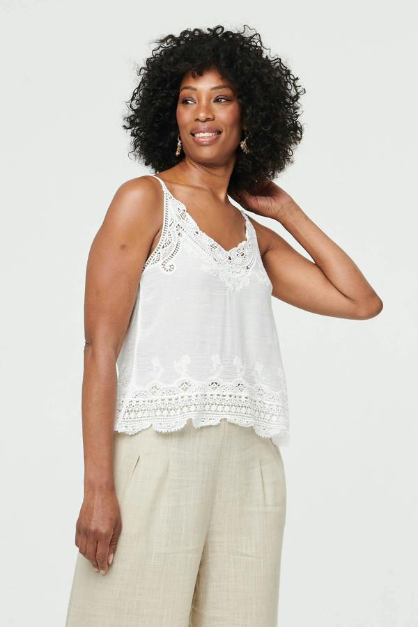 White | Lace Trim Sleeveless Cami Top