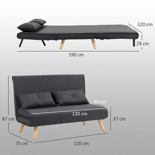 Wyld Haus Faroco Linen Look Charcoal Grey 2 Seater Sofa Bed