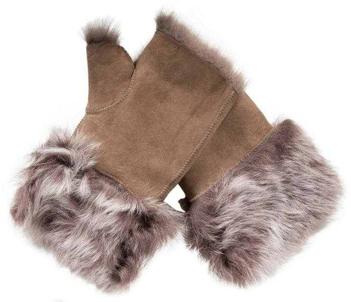 Infinity Leather Womens Shearling  Mittens Fingerless Cuffs Toscana Suede Sheepskin Fur