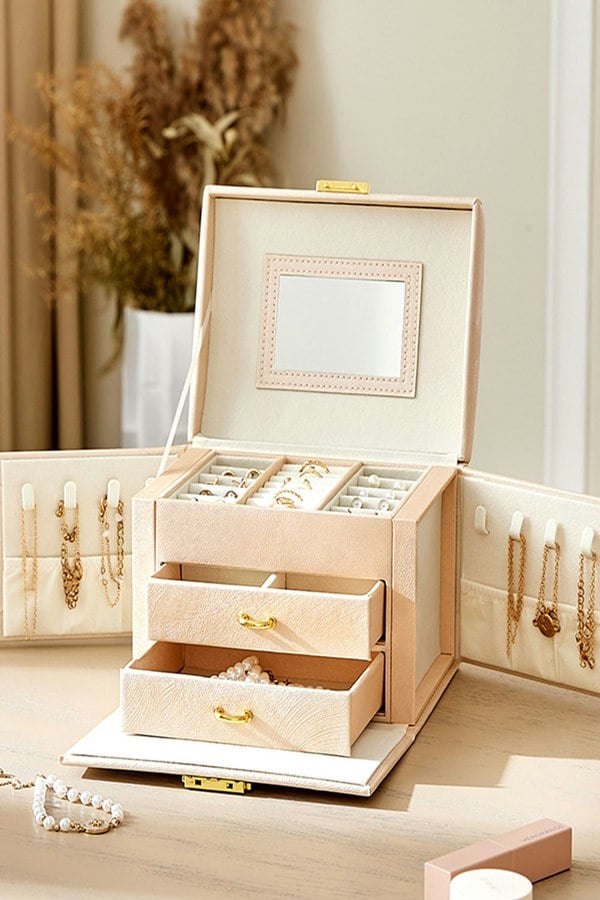 Living and Home Multi-Function Faux Leather Jewellery Storage Box with Drawers