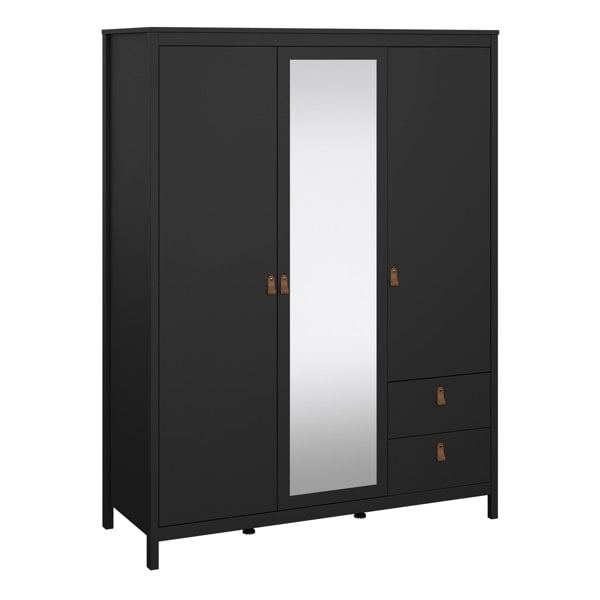 Furniture To Go Barcelona Wardrobe with 2 doors + 1 mirror door + 2 drawers Matt Black