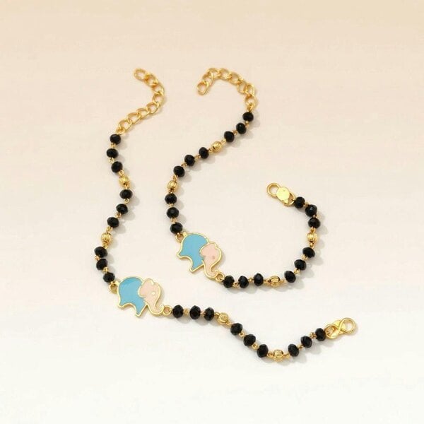 The Colourful Aura Black Beaded Elephant Charm Kids Nazaria Bracelet