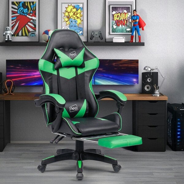 Neo Green & Black PU Leather Gaming Chair with Footrest