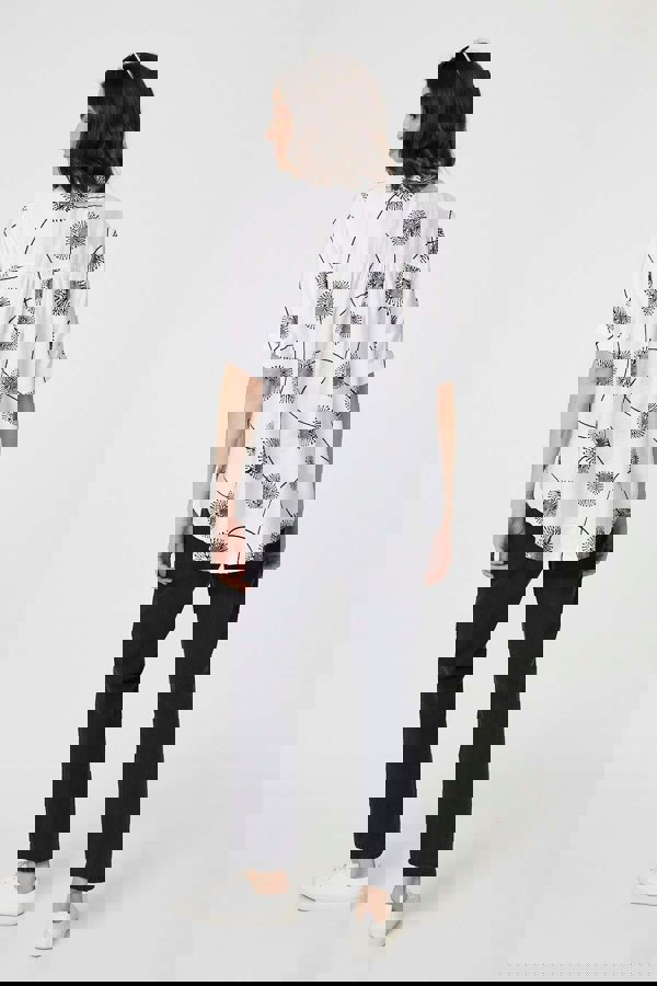 White | Printed 1/2 Sleeve Button-Up Shirt
