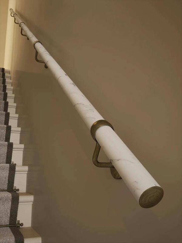 from bottom to top view Montford Soft White Marble Straight Flight Handrail
