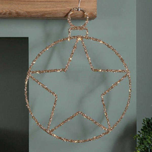 Samuel Alexander 49cm Battery Powered Light up Christmas Gold Star Ball with Twinkling Warm White LEDs