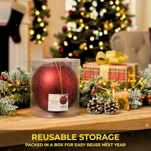 20cm Dark Red Glitter Christmas Bauble for Tree and Home Décor, Lightweight PVC Hanging Ornament image 4