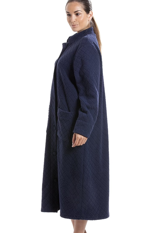 Camille Classic Soft Fleece Jacquard Floral Button Up Housecoat
