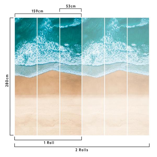 Grandeco Seaside Beach Waves 3 panel repeatable Textured Mural, 1.59 x 2.8m