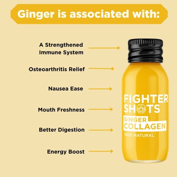 Fighter Shots Ginger + Marine Collagen 3,000mg, 6 or 12 x 60ml