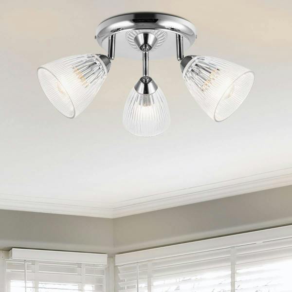 COSYLYTE Athella Bathroom 3 Light Ribbed Glass Spotlight - Chrome