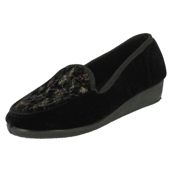 Spot On Ladies Spot On Slip On Floral Design Slipper Shoes