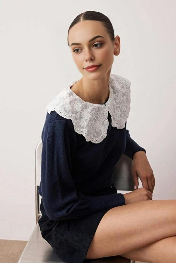 WOVCOR Soft Textured Garnished Shirt Collar Knit Sweater