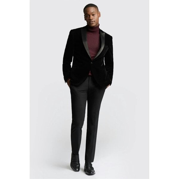 Antique Rogue Slim Fit Black Velvet Blazer
