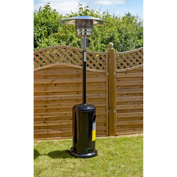 13kW Black Propane Gas Tower Patio Heater & Drinks Table Set - Outdoor Garden - LoopsDirect