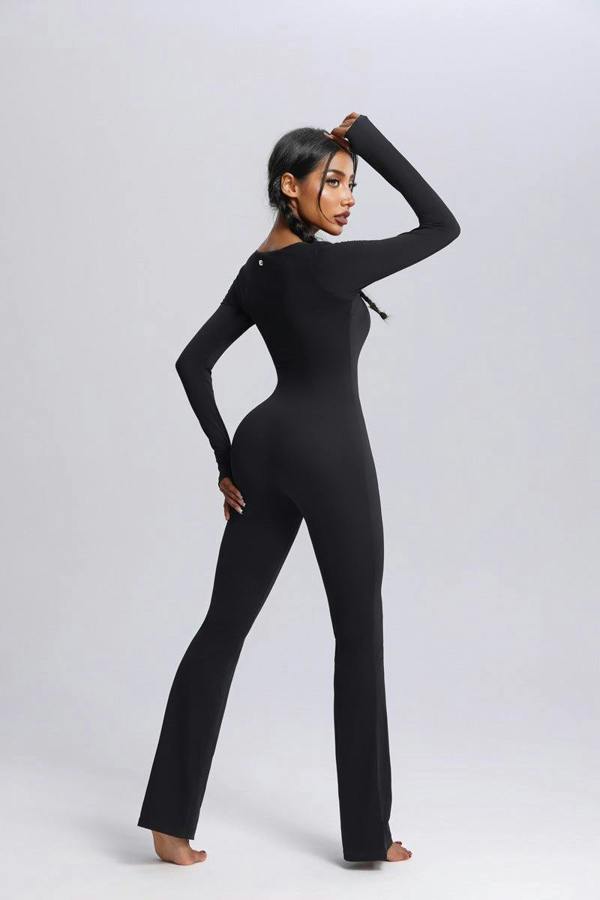 Anniou Square Neck Flared Yoga Jumpsuit