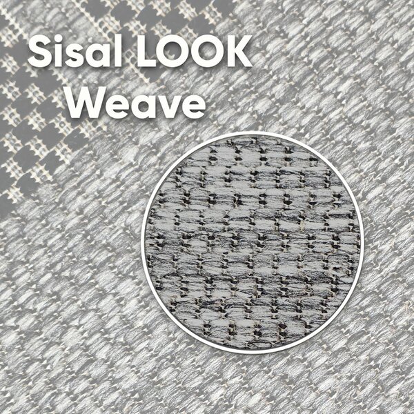 Non-Slip Grey Black Rug Geometric Border Design Flat Weave Kitchen Dining Room Living Room Area Mat