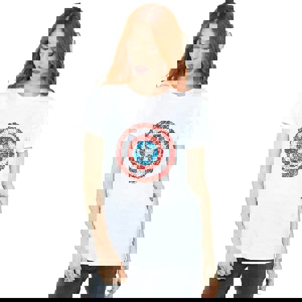 Marvel Womens/Ladies Captain America Pixelated Shield Cotton Boyfriend T-Shirt - White