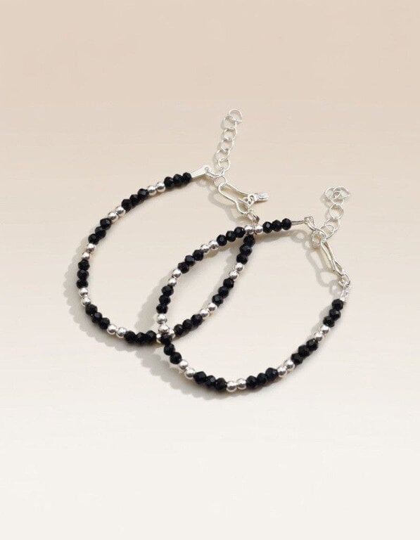 The Colourful Aura Baby/Kids Nazaria Black Beaded Silver Bracelet/Anklet