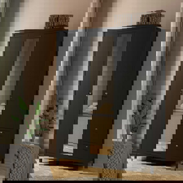 Furniture To Go Madrid Wardrobe with 2 doors + 1 mirror door + 2 drawers Matt Black