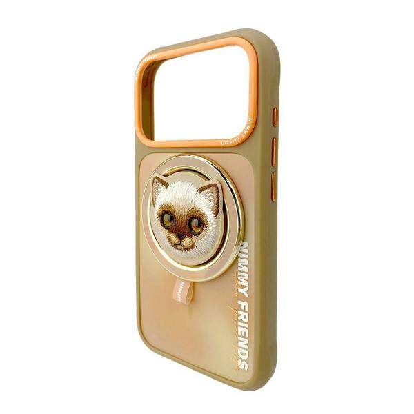 Nimmy Friends Nimmy Big Eye Cute Pet Siamese Cat Face Case with Detachable MagSafe Grip for iPhone 17 Pro Max 6.9" Brown Orange