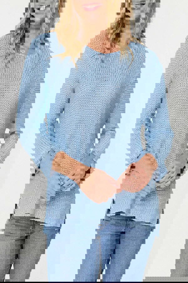 Light Blue | Mesh Texture 3/4 Sleeve Relaxed Top
