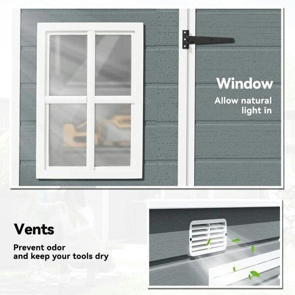 10 x 6 ft Resin Garden Shed, Outdoor Storage Shed with Floor, Windows, Lockable Doors and Vents, Grey