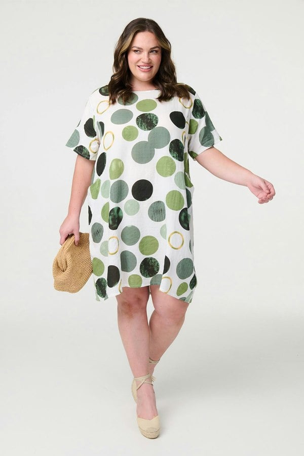 Green | Polka Dot Relaxed Tunic Dress : Model is 5'8"/172 cm and wears UK18/EU46/US14/AUS18