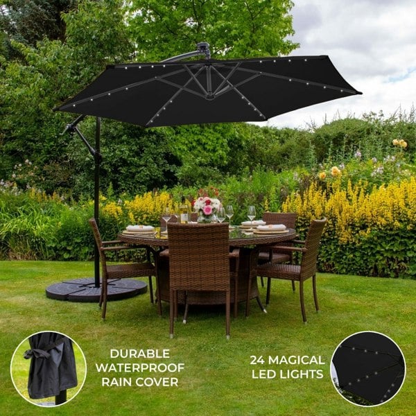 Monstershop Black 3m LED Cantilever Parasol With Fan Base