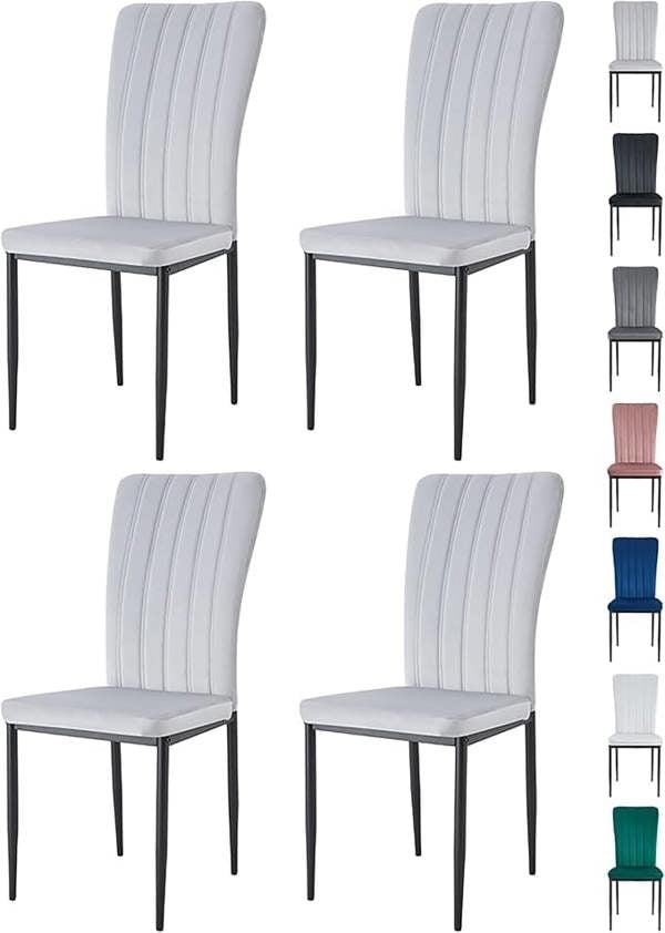 Set of 4 Velvet Effect Dining Chairs Plush Padded Upholstered Accent Chair Elle