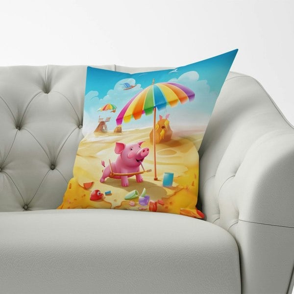 Warren Reed Pig On A Beach Holiday Cushions