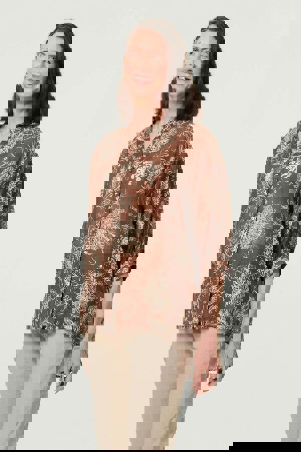 Beige | Paisley Print 3/4 Sleeve Relaxed Blouse