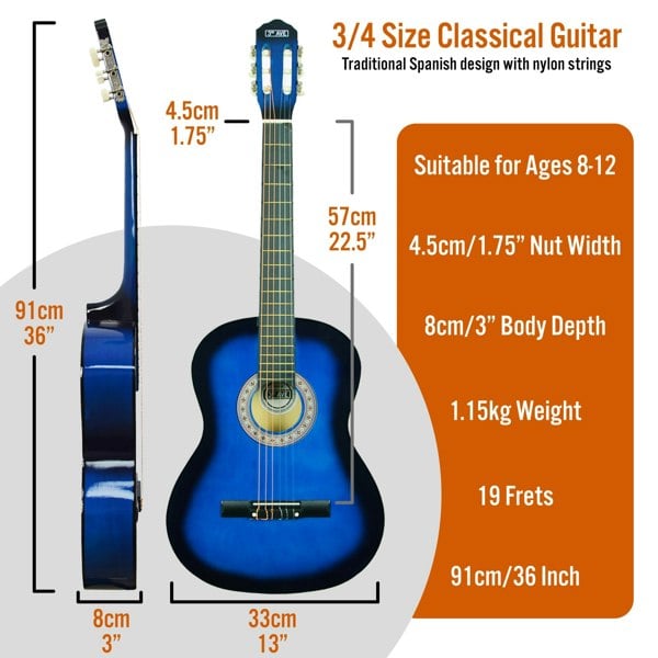 3rd Avenue 3/4 Size Classical Guitar Pack Blueburst Classical Guitars#Colour_Blueburst