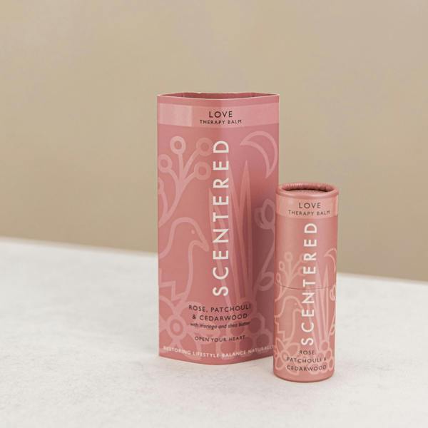 Love balm with sleeve package on display.
