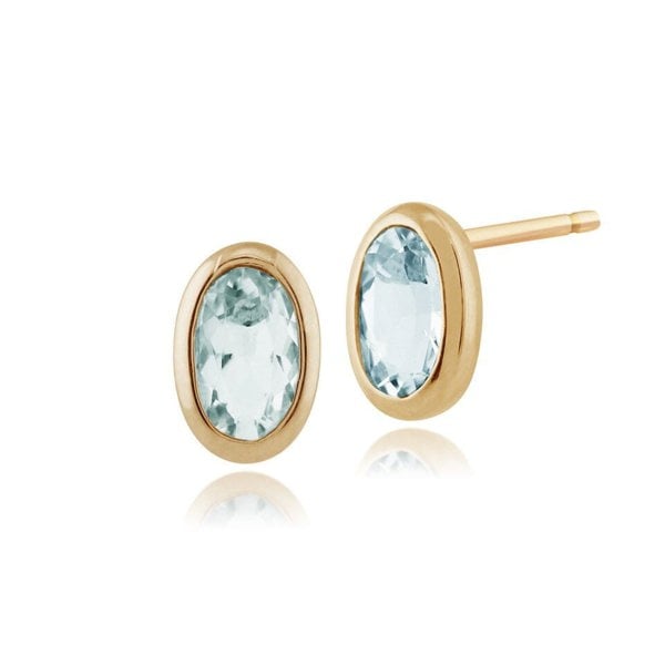 Classic Oval Aquamarine Stud Earrings in 9ct Yellow Gold 6x4mm - Gemondo