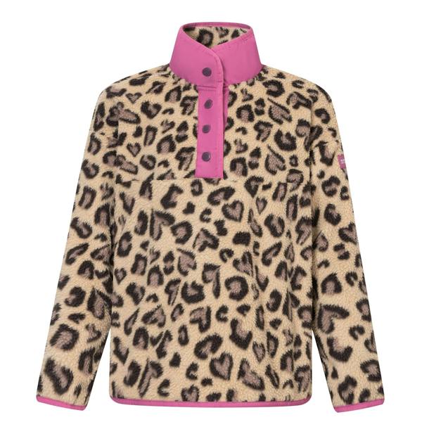Regatta Childrens/Kids Eva Leopard Print Buttoned Fleece Top - Mocha/Violet - 