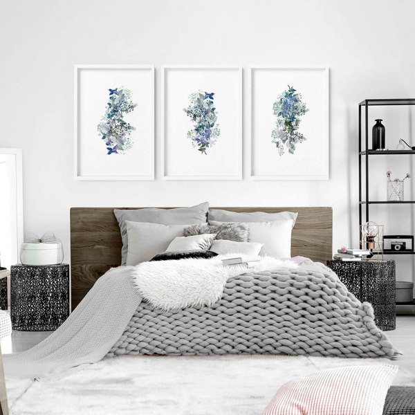 Shabby chic bedroom sets of 3 wall art prints