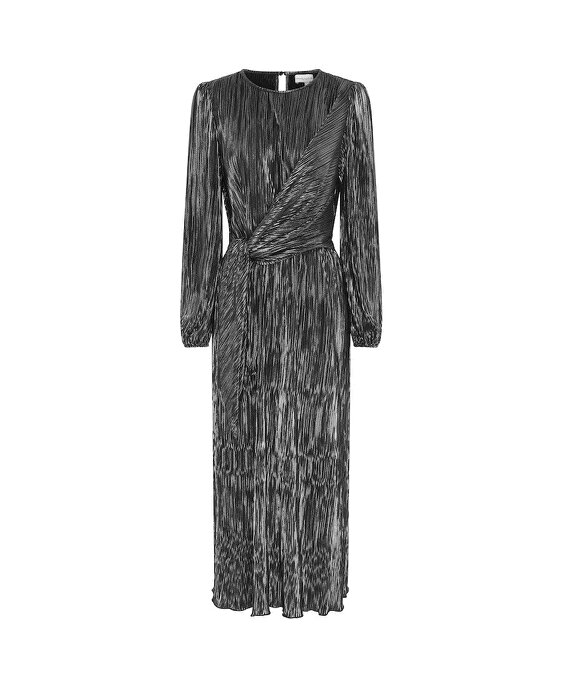 Needs No Label Silver Plisse Tie Front Midi Dress