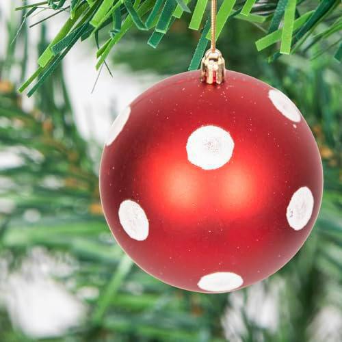 10cm Christmas Bauble Set, Shatterproof Red and White Polka Dot Tree Decorations, 3 or 6 Pack image 6
