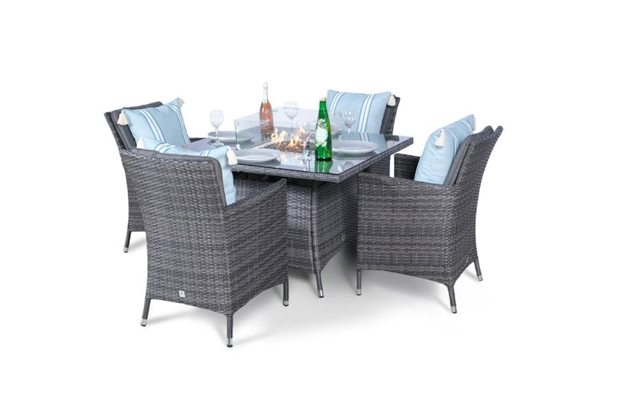 Giardino Arizona Fire Pit 4 Seater Square Rattan Dining Set