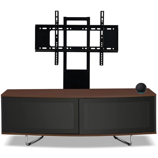 Homeology Caru Black Walnut Beam-Thru Remote Friendly Super-Contemporary D Shape Design 32"-65" LED/OLED/LCD TV Cabinet with Mounting Arm