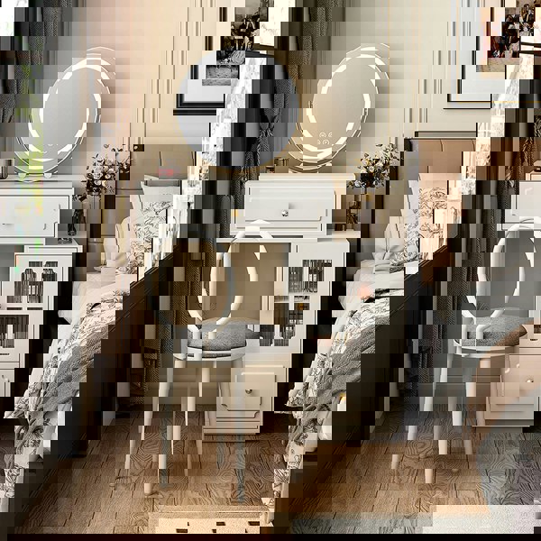 Scarlett Dressing Table With Side Cabinet & LED Mirror, Black-Weilai Concept-Weilai Concept