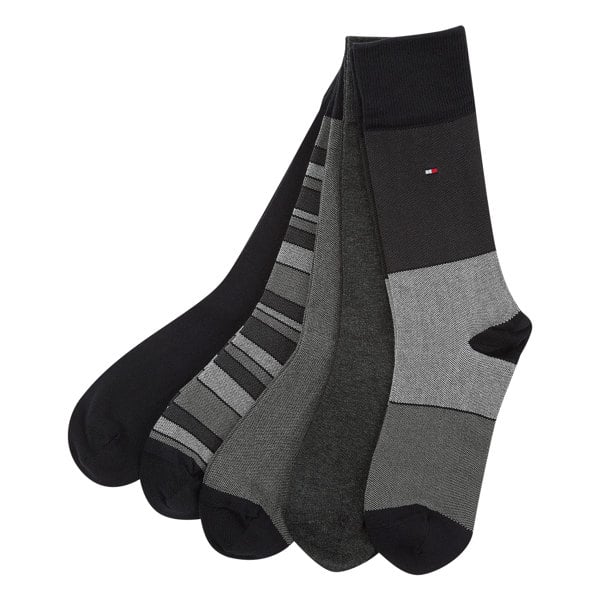 Tommy Hilfiger Men's Black & Grey 5 Pack Socks Gift Set Tin - Size 6-11 UK (Mixed Styles, Black & Greys)