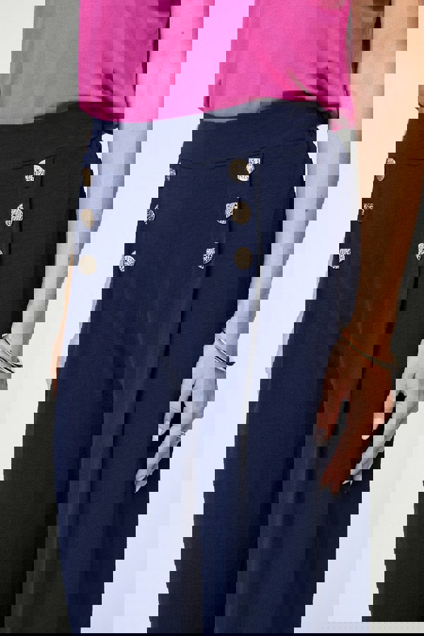 Navy | Button Detail Wide Leg Trousers