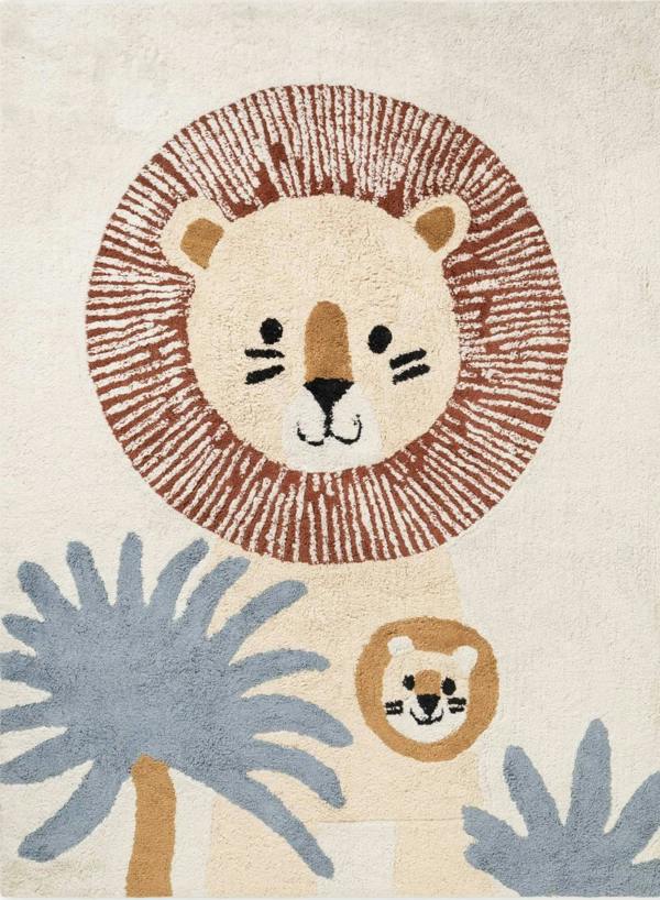 Children's rug with lion design on a beige background