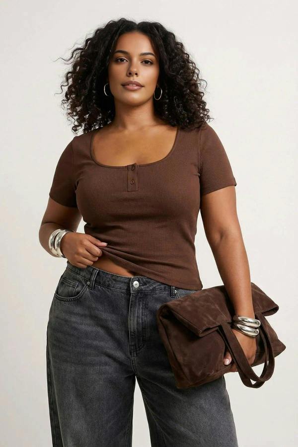 WOVCOR Pool Neck Fitted Knitted Plus Size Blouse