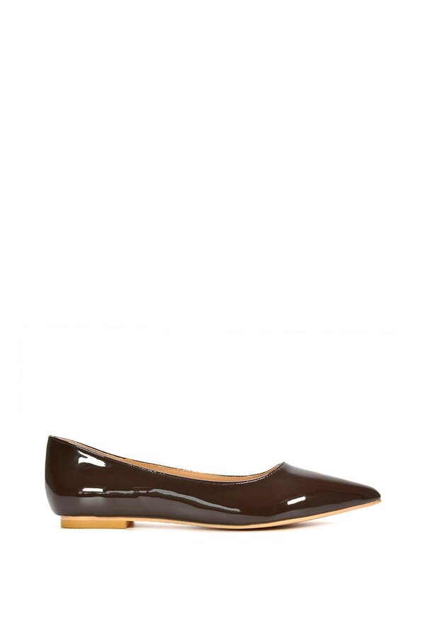 XY LONDON Slip on Pointed Toe Flat Ballerina Pump Shoes - Brown